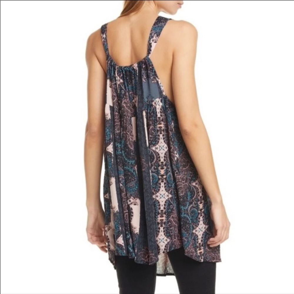 .Free People Count Me In Trapeze babydoll dress top lace trimmed black blue M - Picture 10 of 12